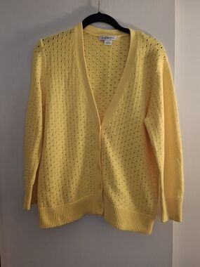 Liz Claiborne Women's Yellow Pointelle Knit Cardigan Sweater
